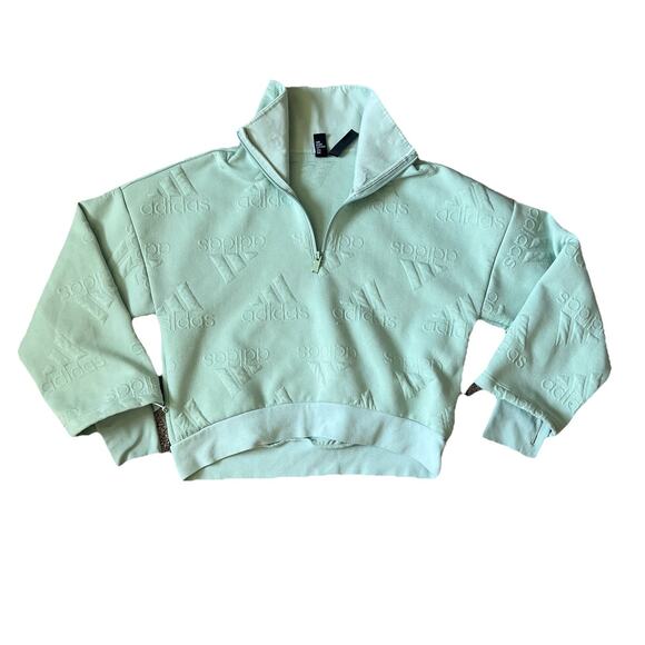 Adidas Crop Sweater Women’s XS Aeroready Quarter Zip Turtleneck Athletic Teal - Picture 1 of 7